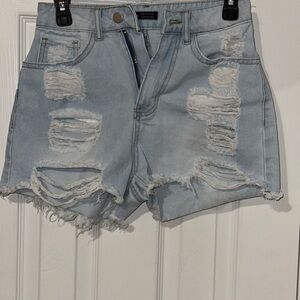 SHEIN Light Blue Ripped Jean Shorts